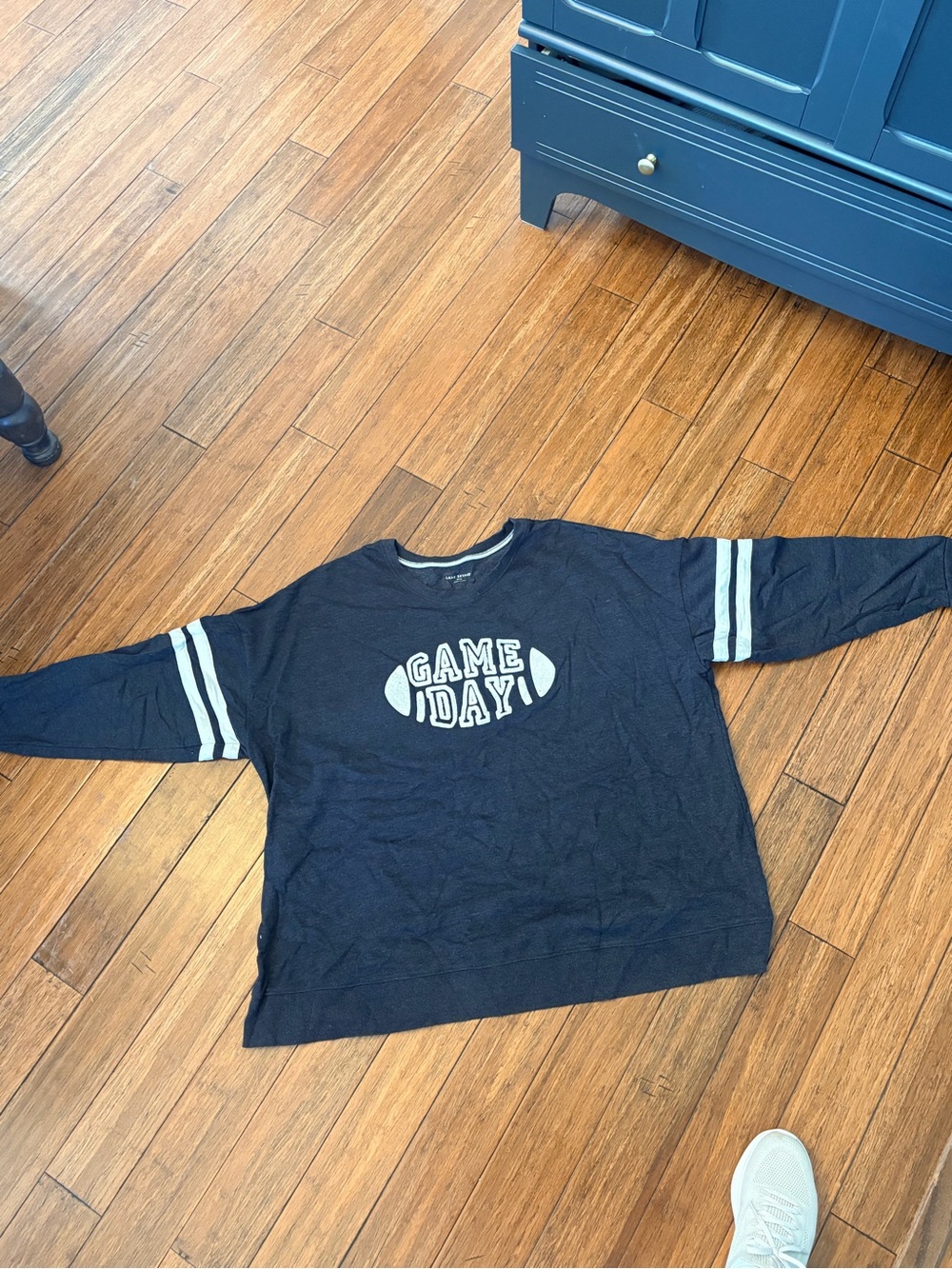 Lane Bryant Dark Gray Long Sleeve "Game Day" Sweatshirt with White Stripes